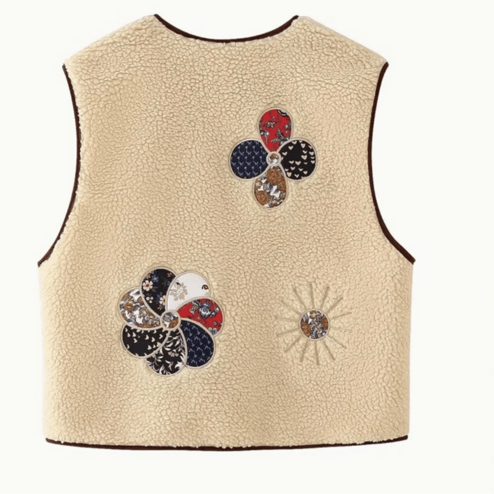NEW! boho Faux teddy Sherpa embroidered vest - Picture 3 of 11